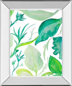 22 in. x 26 in. “Green Water Leaves Il” By Kat Papa Mirror Framed Print Wall Art