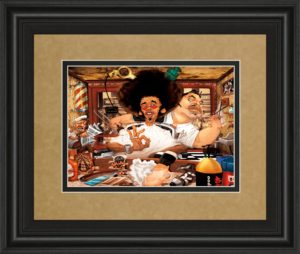 34 in. x 40 in. “The Barber’s Shop” By Adam Perez Framed Print Wall Art