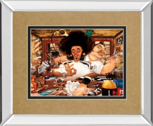 34 in. x 40 in. “The Barber’s Shop” By Adam Perez Mirror Framed Print Wall Art