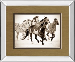 34 in. x 40 in. “Painted Horses” Run By Carol Walker Mirror Framed Print Wall Art