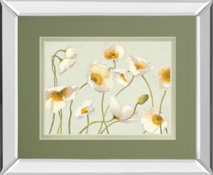 34 in. x 40 in. “White Bright Poppies” By Novak Mirror Framed Print Wall Art