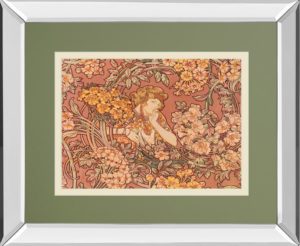 34 in. x 40 in. “Redhead Among Flowers” By Alphonse Mucha Mirror Framed Print Wall Art