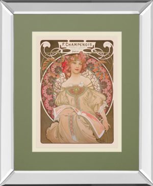 34 in. x 40 in. “Reverie, 1897” By Alphonse Mucha Mirror Framed Print Wall Art