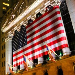 Temp Glass w/Foil – Flag across Stock Exchange