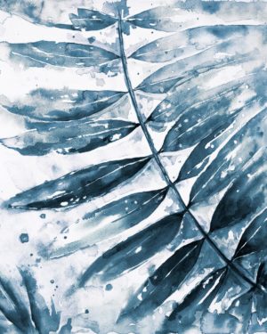 FRAMED SMALL – BLUE JUNGLE LEAF II BY PATRICIA PINTO