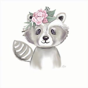 Cute Floral Raccoon by MakeWells (FRAMED)(SMALL)