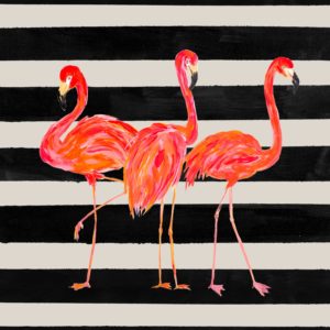 Fondly Flamingo Trio Square on Stripe by Julie DeRice (SMALL)